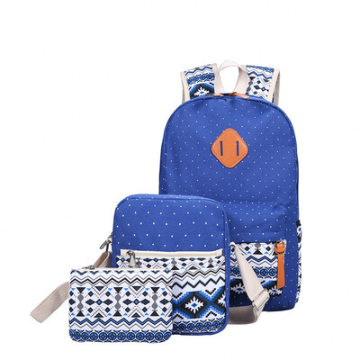 

Women Girl New Ethnic Style Printing Bag Set Canvas Backpack Laptop School Shoulder Crossbody Bag Canvas Handbag Travel Book Bag