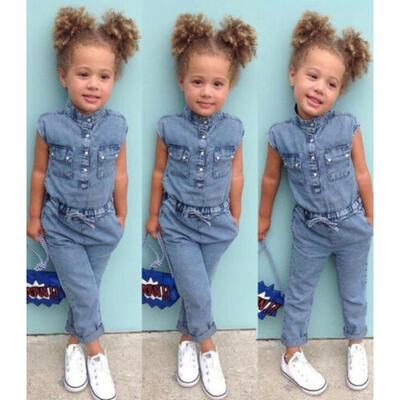 

Toddler Kids Baby Girl Denim Romper Jumpsuit Playsuit Long Pants Outfits Clothes
