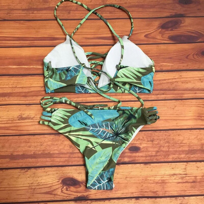 

Roseonmyhand Sexy Retro Tropical Floral Palm Leaf Bikini Bathing Suit Swimsuit Women Swimwear