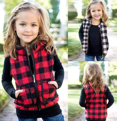 

Toddler Kids Baby Girl Sleeveless Plaid Zipper Jacket Waistcoat Coat Outwear