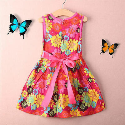 

Toddler Kids Girls Summer Princess Floral Lace Pierced Party Dress Age 2-7 Years