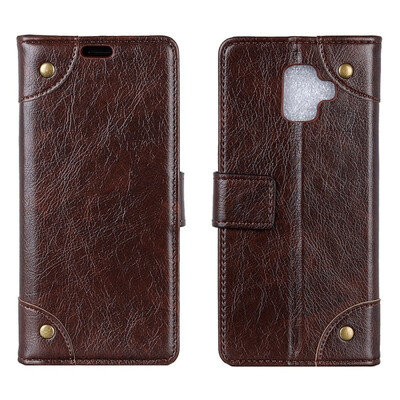 

MOONCASE Samsung Galaxy A8 2018 Copper Buckle Napa Leather Case - Coffee