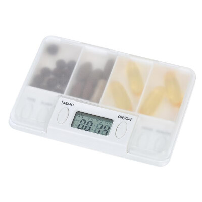 

Carevas 4 Grid Pill Reminder Medicine Box Organizer with Timer Portable Pill Dispenser Planner 4 Beeping Alarm Clock