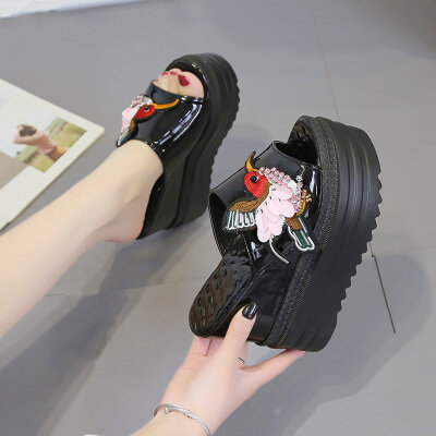 

Three-dimensional super high heel slippers with thick sole waterproof platform fishmouth&Korean version for summer wear