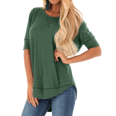 

Nomeni Women Plus Size Casual Short Sleeve Stitched Detail Blouses Splice Shirts Tops