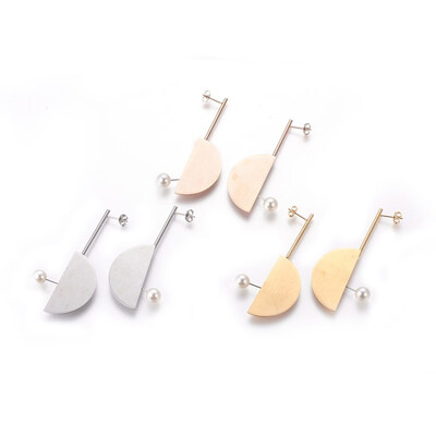 

304 Stainless Steel Dangle Stud Earrings with Acrylic Pearl Half Round Mixed Color 72mm Pin 08