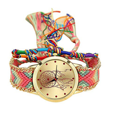 

Ethnic Style Quartz Watch Women Ladies Handmade Braided Bracelet Hand-Woven DIY Wristwatch