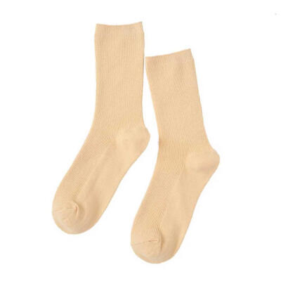 

Solid Color Vertical Stripe Women Cotton Soft Breathable Casual Tube Socks