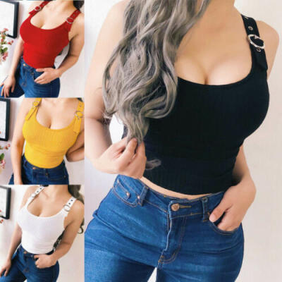 

Summer Women Casual Low-cut Tank Tops Vest Blouse Sleeveless Crop Top Shirt Cami