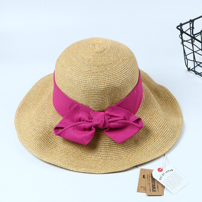 

Korean version of Japanese straw hat foldable Sun Li with bow bow hat students out of paper straw hat tide