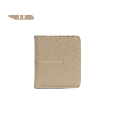 

The first layer of cowhide 2019 new ladies simple sewing thread short wallet leather buckle ultra-thin multi-card wallet