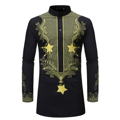 

Toponeto Mens Middle EasternStyle LongSleeved Jacket In Vintage Printing Fashion Blouse