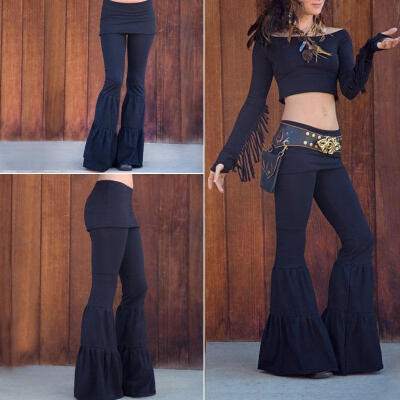 

New Women High Waist Stretch Flare Wide Leg Yoga Pants Slim Boho Palazzo Bell Bottom Trouser 6 8 10 12 14