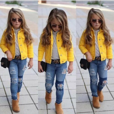

US Princess Kids Baby Girls Boys Denim Jacket Button Coat Outerwear Tops Clothes
