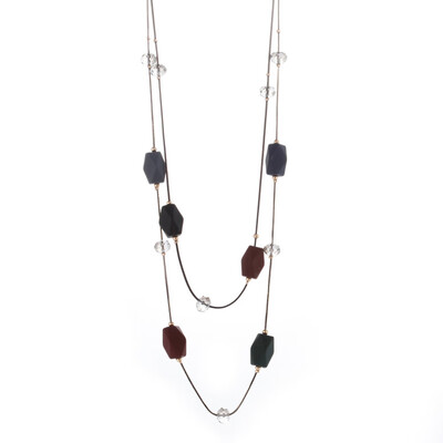 

Concise Double Layers Geometry Beads Necklace Long Sweater Chain Women Ornament