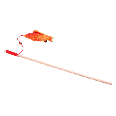 

Wood Tease Rod Cat Sticks Plush Stuffed Artificial Fish Pet Cats Toy Kitten Catnip Bell Teaser Interactive Funning Trainning Toy