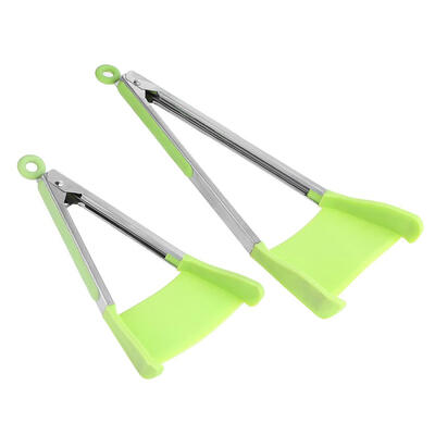 

2pcs Clever Silicone Spatula Tongs Non-stick Heat Resistant Clips BBQ Frame