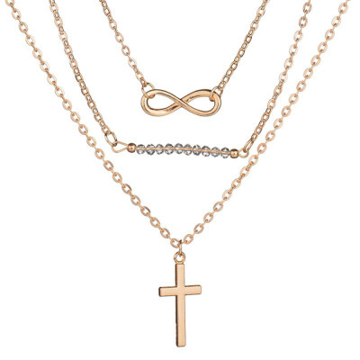 

Fashion Temperament Multi-layer Beads Cross Pendant Necklace Alloy Clavicle Chain Women Jewelry