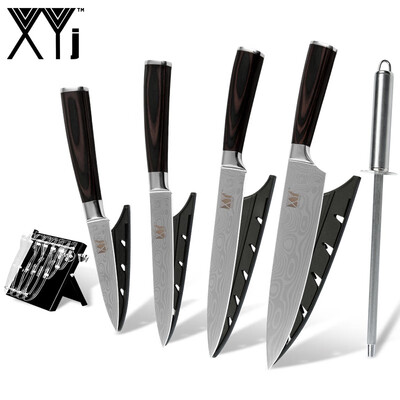 

XYJ Handmade 8" 8" 5" 35" Kitchen Knife Stainless Steel Blade Kitchen Knives And Knife Holder Sharpener Bar 6 PCS