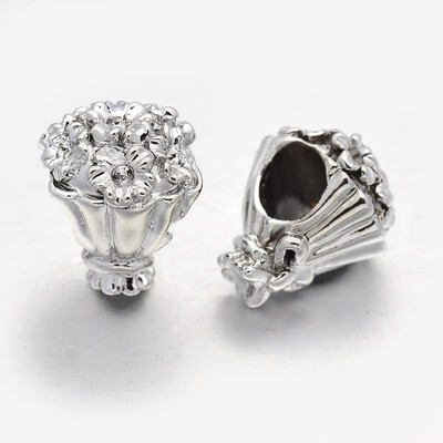 

Unfading Alloy European Beads Large Hole Flower Bouquet Beads Silver 13x11mm Hole 45mm