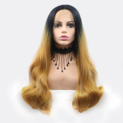 

Amazing Star Lace Frontal Wigs Wave Hair Ombre Color 13x3 Hand Tied Heat Resistant Fiber Middle Part Synthetic Hair