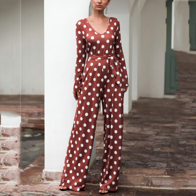 

Starmoon Womens Polka Dot Wide Leg Jumpsuit Ladies Autumn Strappy Long Sleeve Playsuit