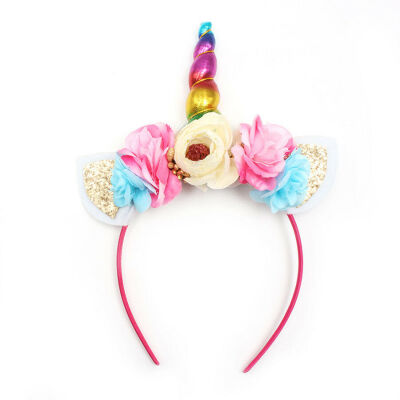 

Unicorn Horn Kids Flower HairBand Headband Party Fancy Dress Cosplay Costume