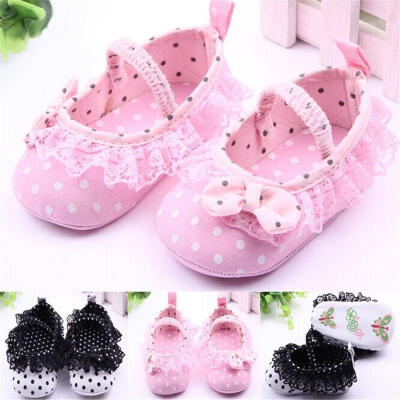 

Fashion Kids Girls Baby Princess Shoes Lace Polka Dot Bowknot Soft Crib Shoes