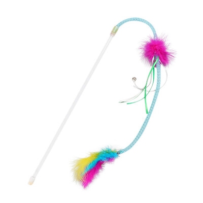 

Cat Kitten Play Interactive Fun Toy Cat Teaser Wand Pet Colorful Feather Toys For Cats Colorful Soft Long Tube Tease Cat Toy