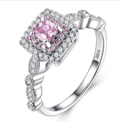 

Crystal Engagement Ring Princess Cut Halo Wedding Rings For Women Cubic Zirconia