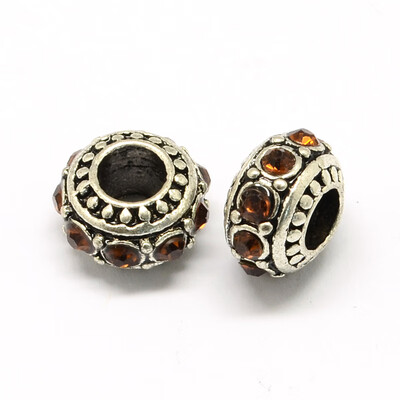 

Alloy Rhinestone European Beads Rondelle Large Hole Beads Coffee 11x7mm Hole 5mm
