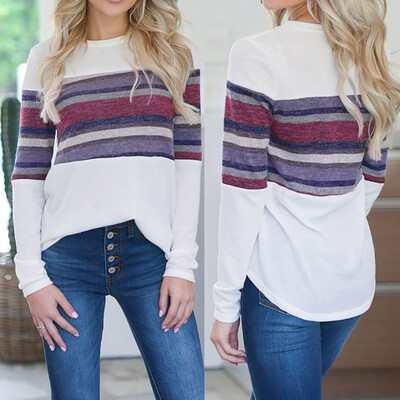 

Nomeni Womens Long Sleeve Color Stripe Tops Blouse Shirt