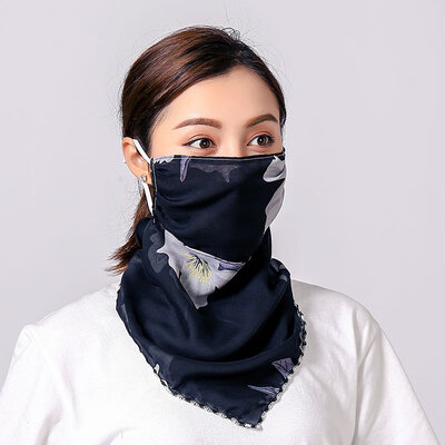 

19 summer sun protection neck chiffon mask female flowers antique elegant printing breathable mask square towel factory direct sales