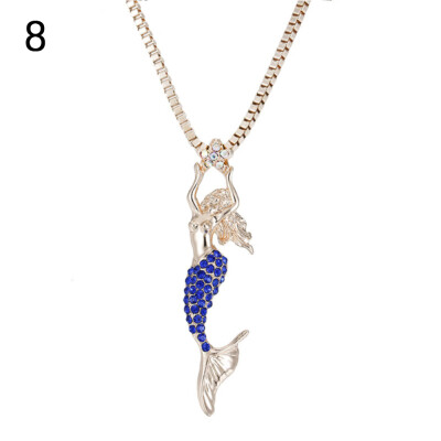 

Elegant Shiny Rhinestone Inlaid Mermaid Sweater Chain Necklace Pendant Decor