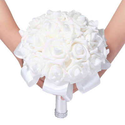 

Gobestart Crystal Roses Pearl Bridesmaid Wedding Bouquet Bridal Artificial Silk Flowers RD