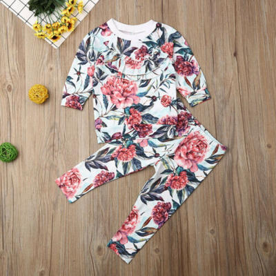 

US Infant Baby Girl Kid Flower Long Sleeve Top Pants Autumn Winter Outfit Cloths