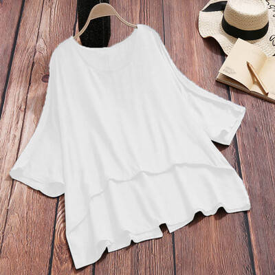 

Starmoon Women Loose Solid Color Cotton&Linen O-Neck Short Sleeve T-Shirt Blouse