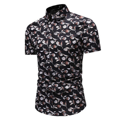 

Tailored Mens Comfy Printed Turn-Down Collar Slim Fit Short Sleeve Top Shirt Blouse
