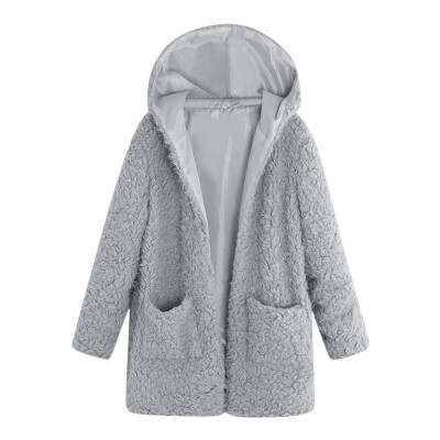 

Toponeto Womens Ladies Warm Artificial Wool Jacket Winter Outerwear Hooded Pockets Coat