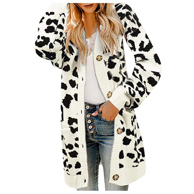 

〖Follure〗Fashion Women Knitted Leopard Print Long Sleeve Cardigan T-shirt Sweater Coat