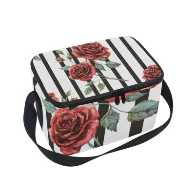 

ALAZA Insulated Lunch Box Rose Stripe Lunch Bag for Men Women Portable Tote Bag Cooler Bag