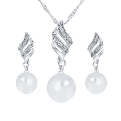 

Pearl Spiral Necklace Suit Women White Solid Pearl Pendant Necklaces a Pair Trendy Style