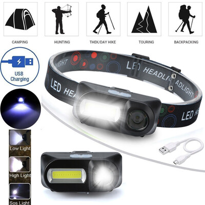 

Siaonvr XPE COB LED 6-mode Headlight Straps Adjustable Headlamp Rechargeable Head Torch