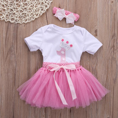 

3PCS Baby Girl Headband 1st Birthday Outfit Party Romper Skirt Dress Set Clothes