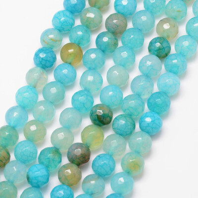 

Natural Crackle Agate Bead Strands Round Grade A Faceted Dyed & Heated Turquoise 8mm Hole 1mm about 47pcsstrand 15