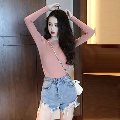 

Fashion Women Girl Korean New Style Tops Round Collar Soild T-shirt Casual Tops