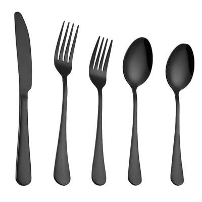 

Toponeto 5PCS Set Stainless Steel Upscale Dinnerware Flatware Cutlery Fork Spoon BK