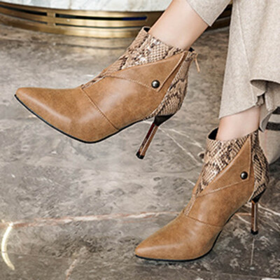 

Rose New Autumn And Winter Stitching Color Thin Heels Boots Women High-Heeled Shoes