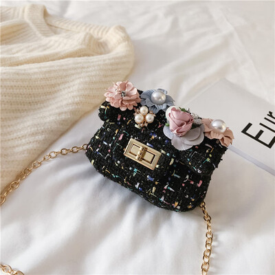 

Tailored Fashion Children Lovely Girls Shoulder Bag Pearl Flower Woven Hasp Coin Bag