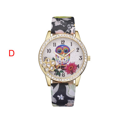 

Flower Watch Reloj 2018 relogio masculino Women Leather Owl Pattern Quartz Analog Wrist Watch Crystals Decor Saat Dropship